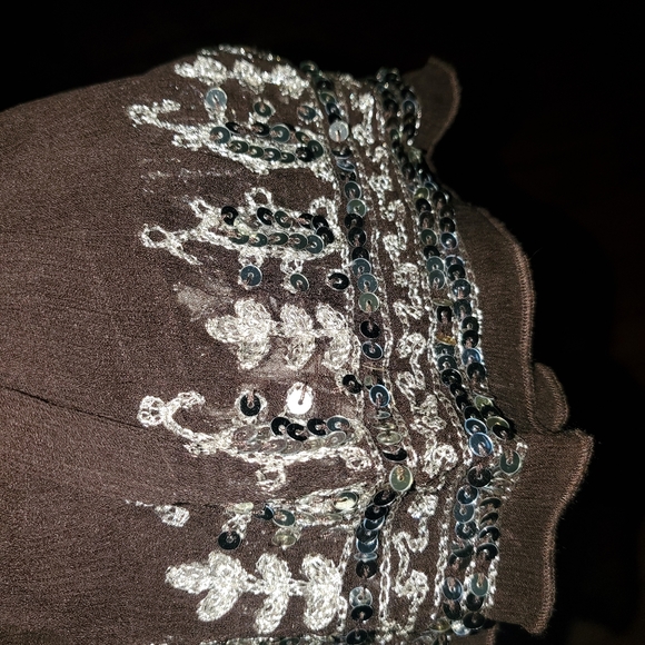 NWT Brown Silk Central Park West skirt beaded size medium pleated MSP 175 - Picture 7 of 8